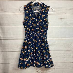 Bailey Blue Blue Floral Print W/ Collar Fit & Flare Mini Dress Size Small